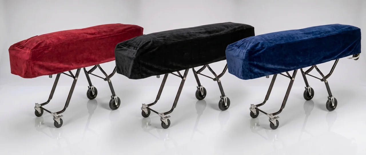 Plush velvet mortuary covers in black and navy.